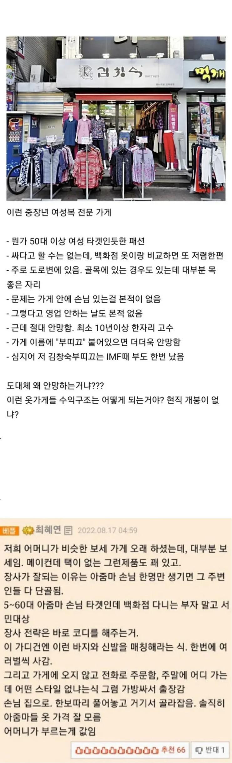 중장년 여성복 전문 가게가 유지되는 이유