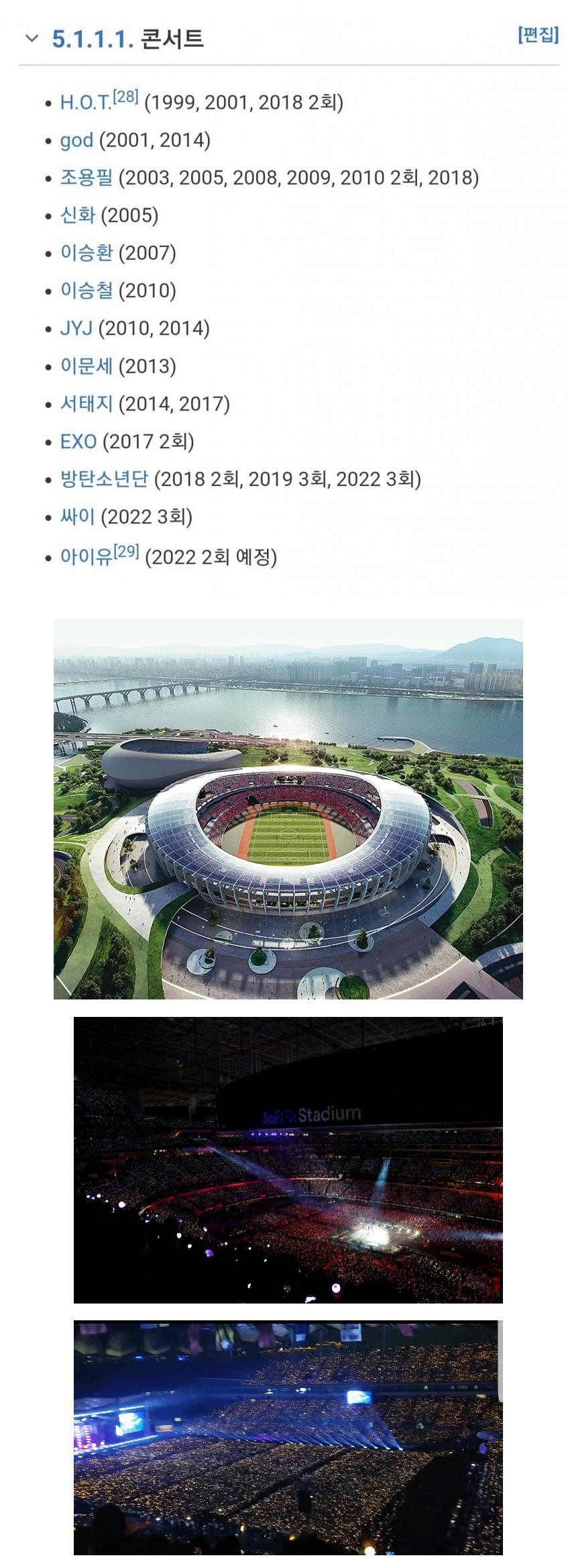 잠실 주경기장 공연가수 리스트