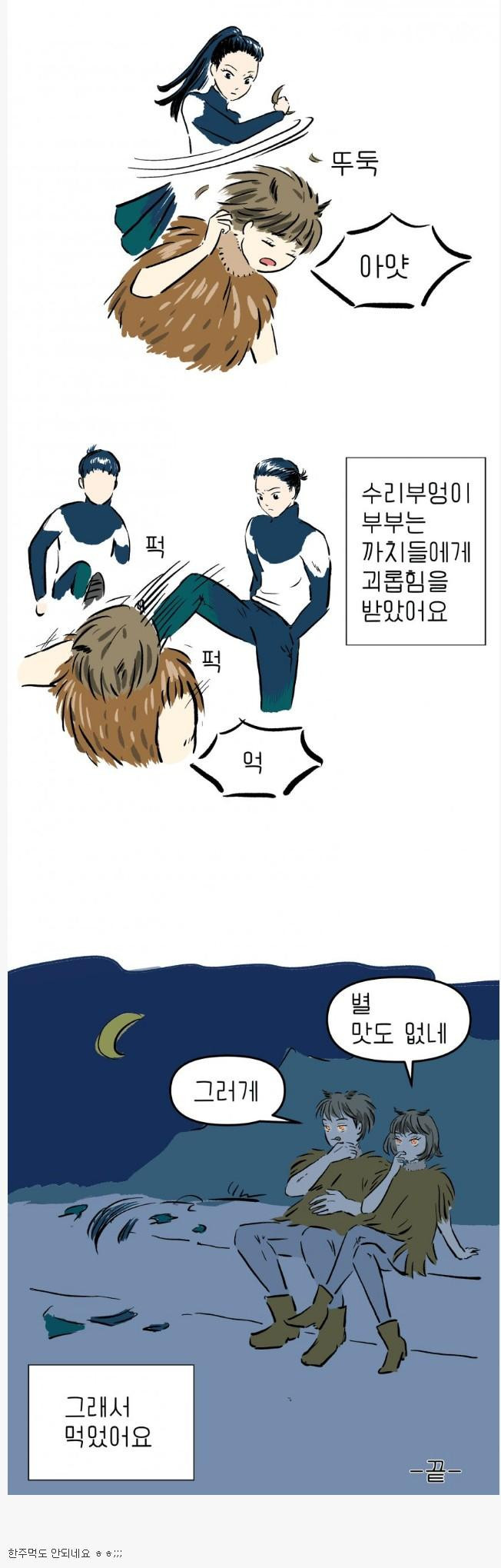 잔인한 수리 부엉이부부 괴롭히는 까치